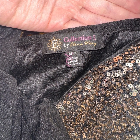 COLLECTION A by ELENA WANG Women’s M Black and Gold Sequin Sleeveless Maxi Dress - Picture 2 of 7